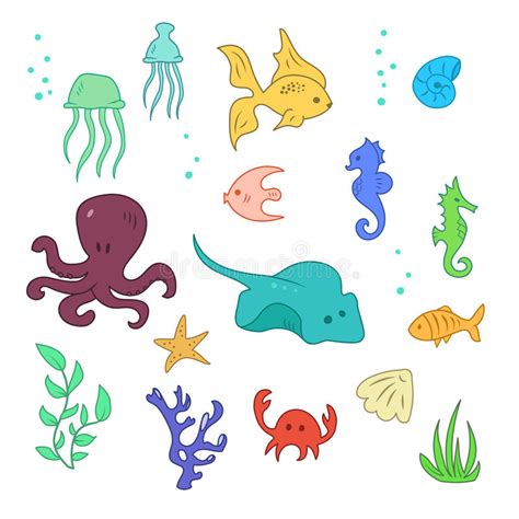 Set Of Sea And Ocean Animals Stock Vector Illustration Of Funny