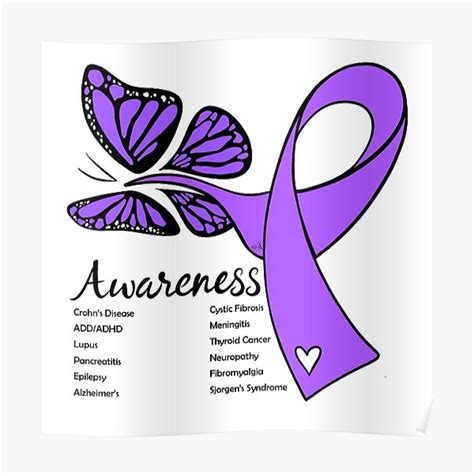 Purple Awareness Ribbon Butterfly Poster For Sale By Kim Chi Arts
