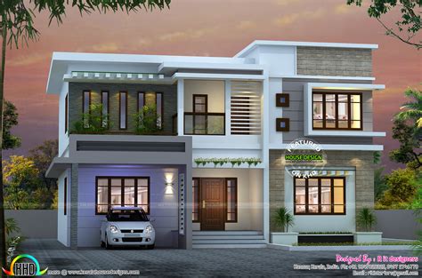 4 Bedroom Flat Roof House In Two Different Paintings Kerala Home Vrogue