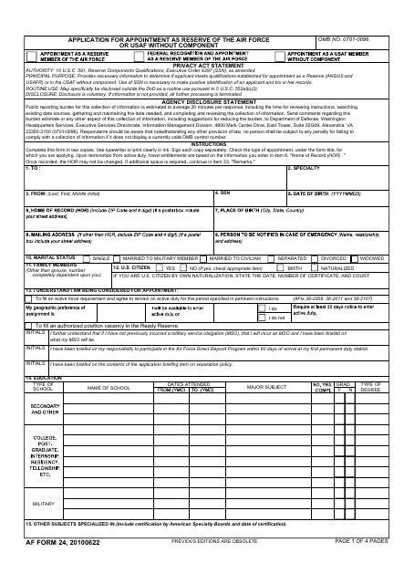 Af Form 24 Fill Out Sign Online And Download Fillable Pdf