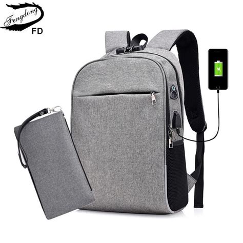 Fengdong Men Smart Backpack Anti Theft Password Lock Back Shoulder Bag