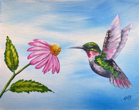 Hummingbird And Flower Beginners Learn To Paint Acrylic Tutorial Step