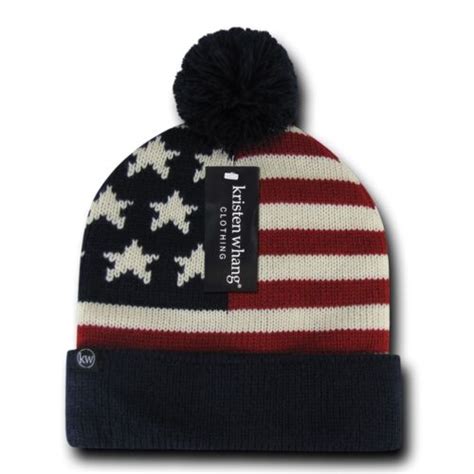 Patriotic American Usa Flag Stars Stripes Beanies Caps Pom Top Winter Olympics Ebay