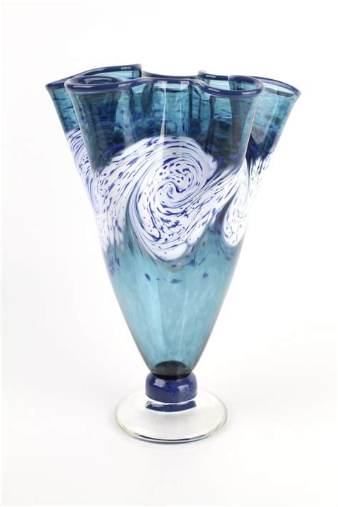 Hand Blown Art Glass Vase In Ocean Blue Etsy Art Glass Vase Hand Blown Glass Art