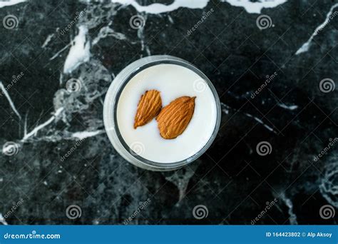 Almond Milk Smoothie Shake Milkshake In Glass Cup Stock Photo Image
