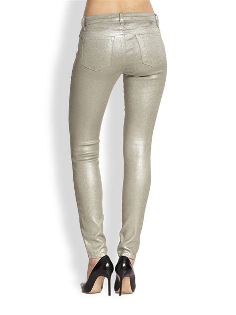Lyst J Brand Metallic Coated Super Skinny Jeans In Gray