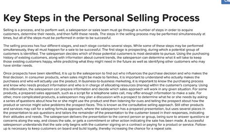 Che Key Steps In The Personal Selling Process Selling