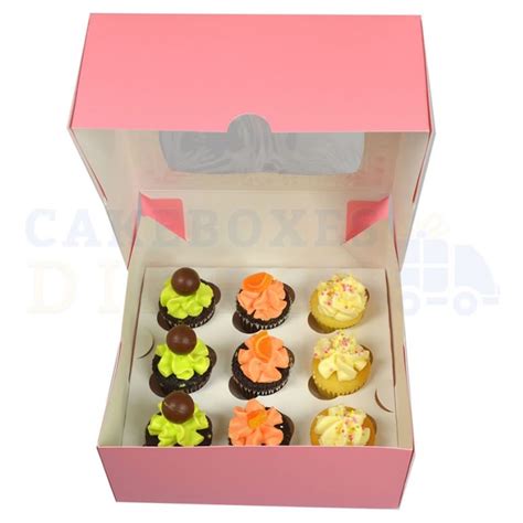 Premium 9 Mini Pink Cupcake Window Box With 3 5cm Divider Cake Boxes And Cupcake Boxes