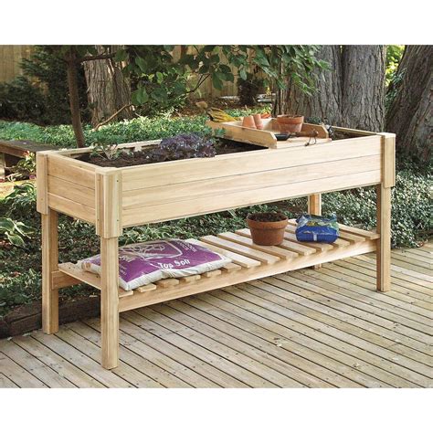 Raised Planter Box With Storage And Potting Tray Raised Herb Garden