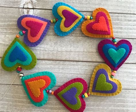 100 Wool Felt Handmade Rainbow Heart Garlandbunting Heart Christmas