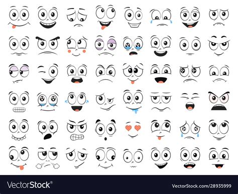 cartoon faces set angry laughing smiling cryin vector image
