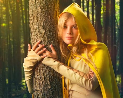 Forests Girl Blond Yellow Hood Forests Woman Tree Hd Wallpaper