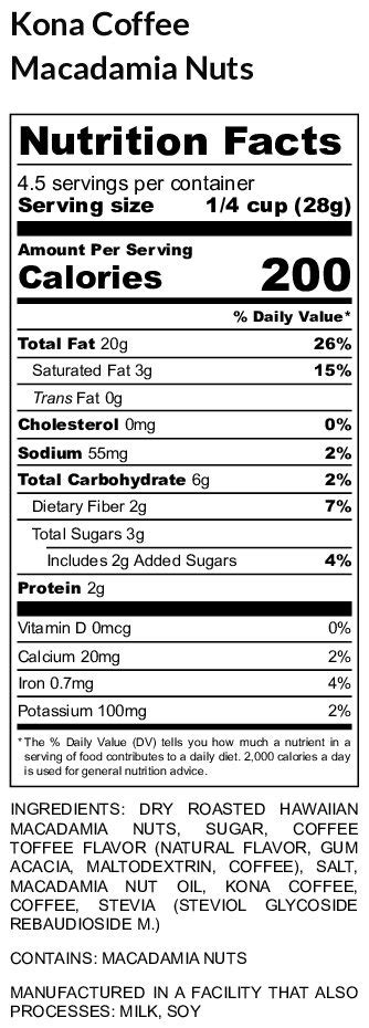 Nutritional Labels Hamakua Macadamia Nut Company