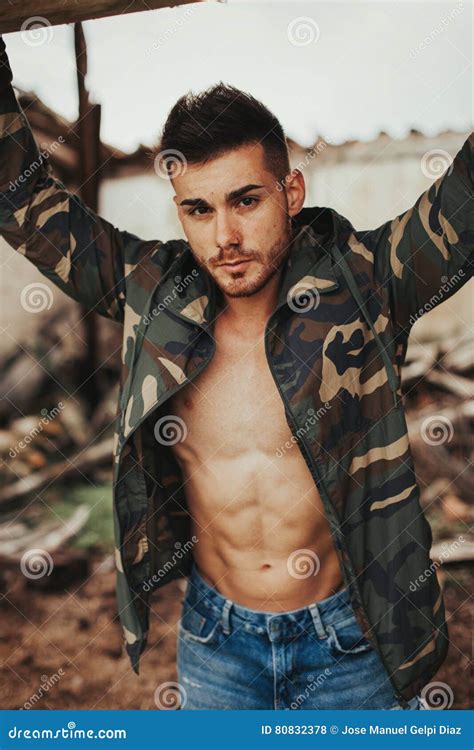 Attractive Man Showing His Abs Stock Photo Image Of Male Face 80832378