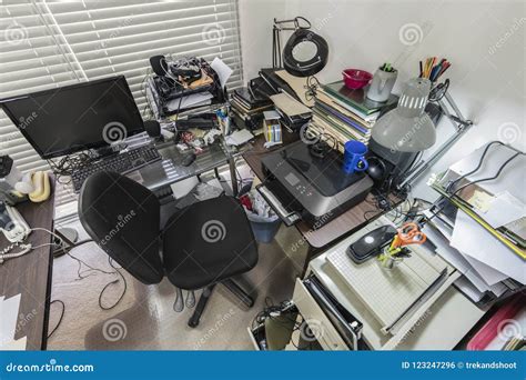 Messy Office Desk Down View Stock Photo Image Of Inside Messy 123247296
