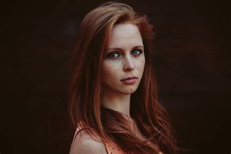 1920x1200 Redhead Women Face Freckles Long Hair Looking Down Looking Away Depth Of Field Women