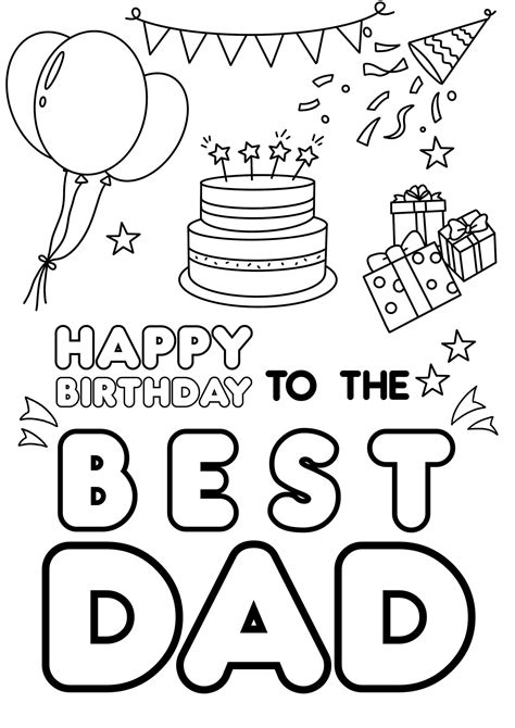 Happy Birthday To The Best Dad Coloring Card Envelope Etsy