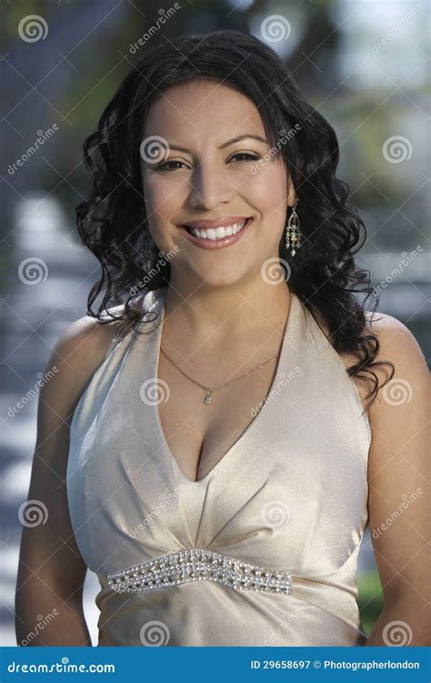 Beautiful Woman In Halterneck Smiling Stock Image Image Of Ceremony