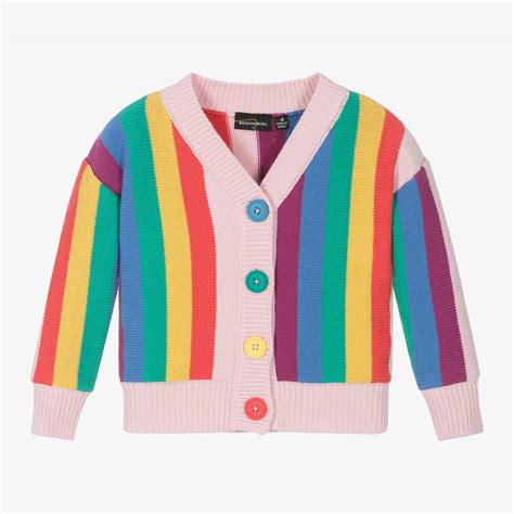 Rock Your Baby Girls Pink Rainbow Stripe Cotton Cardigan Childrensalon
