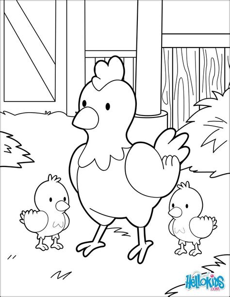Mother Chicken And Her Babies Coloring Page Cute And