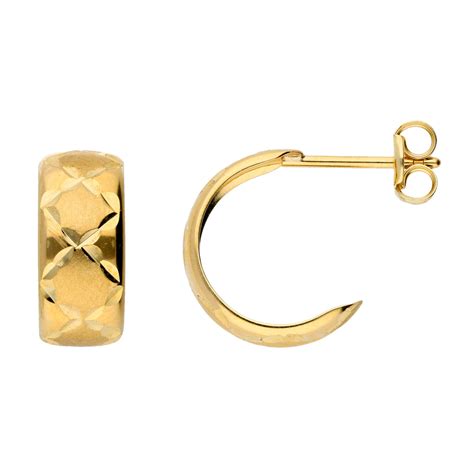 Ct Yellow Gold Diamond Cut Half Hoop Earrings Buy Online Free And