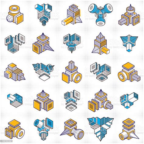Abstract Three Dimensional Shapes Set Vector Designs Stock Illustration