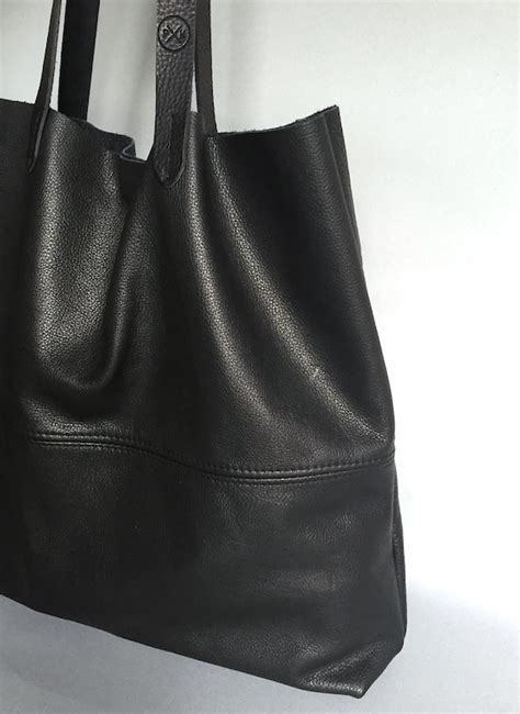 Large Soft Black Leather Tote Bag Etsy