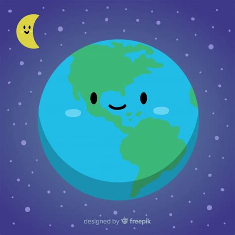 Video para ilustrar las diferentes fuerzas energéticas que influenciaron la gestación del planeta y la vida en él. Planeta tierra adorable con estilo de dibujo animado | Vector Gratis