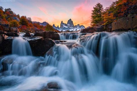 Patagonien Wasserfall Mit Blick Auf Fitz Roy Argentinien