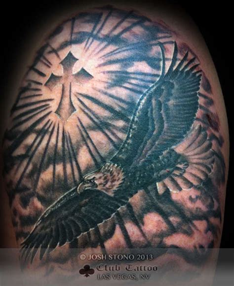 Black and grey traditional anchor tattoo on left half sleeve. joshstono:eagle-black-and-grey-cross-religious