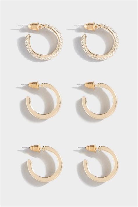 3 Pack Gold Hoop Earrings Yours Clothing
