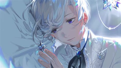 Download 2560x1440 Anime Boy Earrings White Hair Shoujo