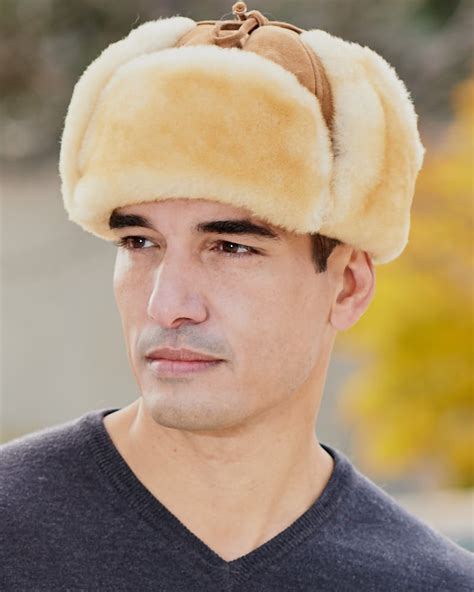 Alaska Shearling Sheepskin Trapper Hat In Tan