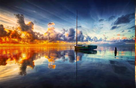 sunrise, Sea, Clouds, Boat, Reflection, Water, Nature, Landscape ...