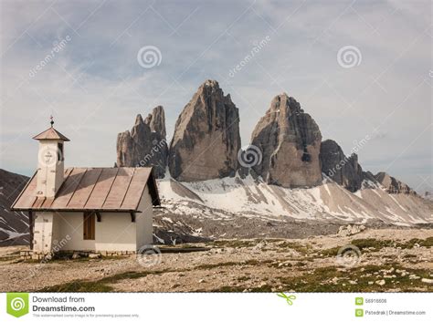 Chapel At Tre Cime Di Lavaredo Peaks Stock Photo Image Of Mountains