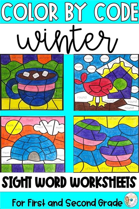 Jan brett's coloring page for the hat grade level(s): Winter Color by Sight Word | Sight word worksheets, Sight words, Kindergarten worksheets sight words