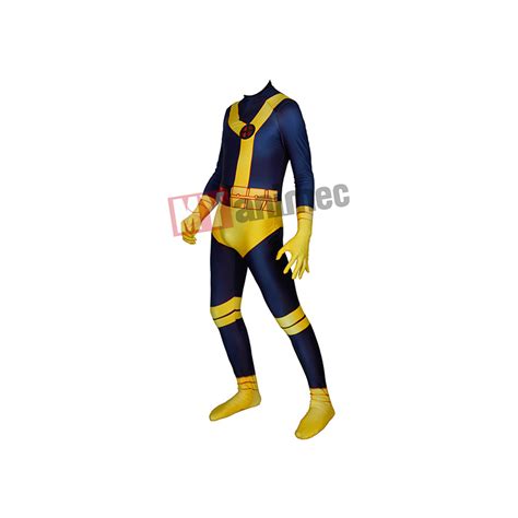 Cyclops Cosplay Costume Navy Blue And Yellow Spandex Zentai Costume Superhero Suit Halloween