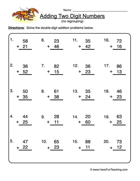 2 Digit Addition With Carrying Math Worksheets Addition With Carry