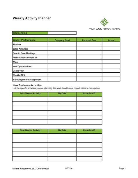 Weekly Sales Plan Template