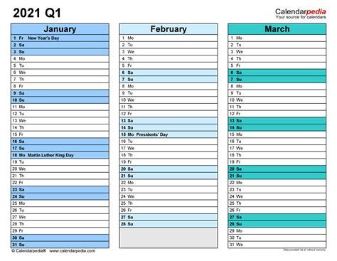 Quarterly Calendars 2021 Free Printable Pdf Templates