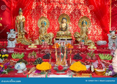 Ancestor Worship Table In Chinese New Year Festival In Thailand