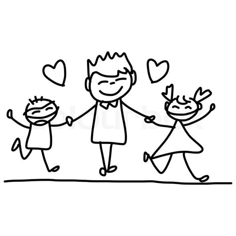 Hand Drawing Cartoon Character Happy Kids Playing Stock