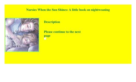 Nursies When The Sun Shines A Little Book On Nightweaning Hardcover