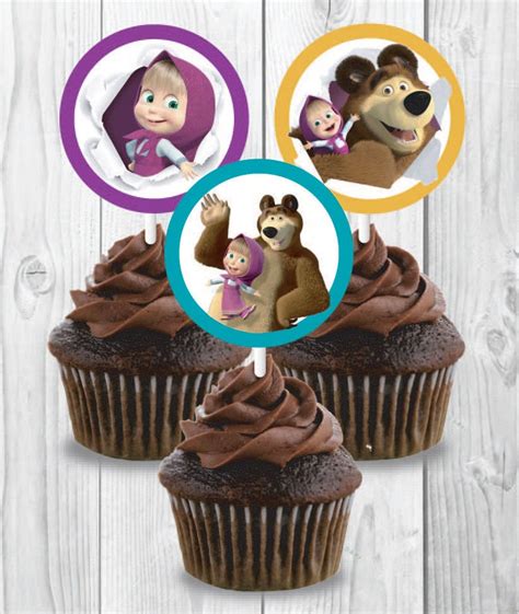 Masha And The Bear Cupcake Toppers Printable Instant Etsy