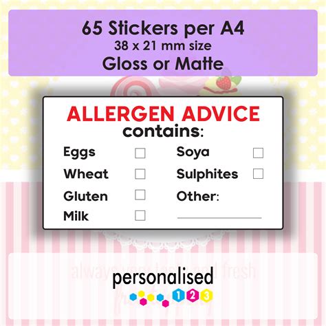 65 Cake Allergen Stickers Food Allergy Labels Tick Box Bakers Etsy