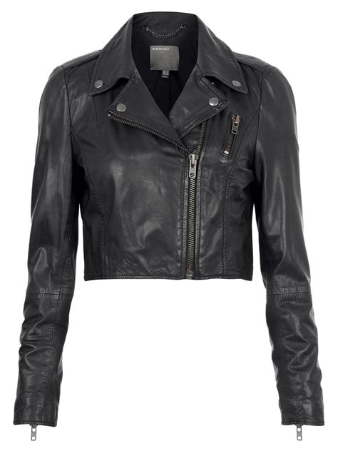 Brixia Cropped Leather Biker Jacket In Black