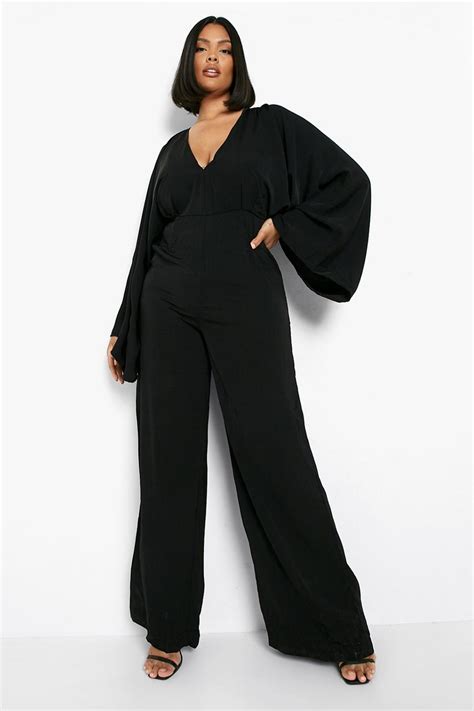 Womens Plus Plunge Batwing Wide Leg Jumpsuit Boohoo Uk