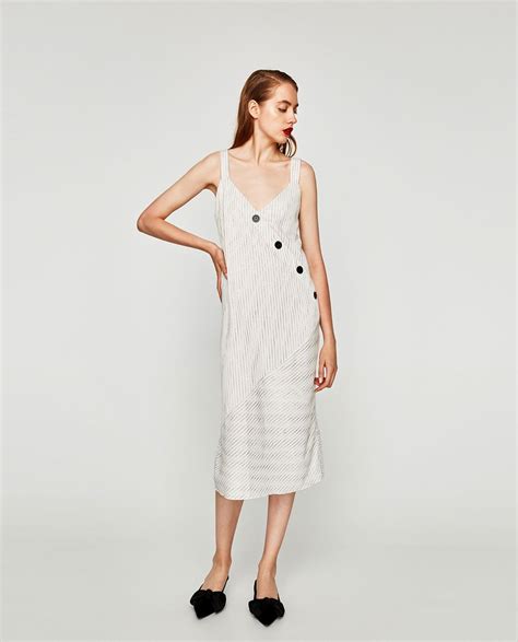 Striped Dress With Buttons And Straps View All Dresses Woman Zara