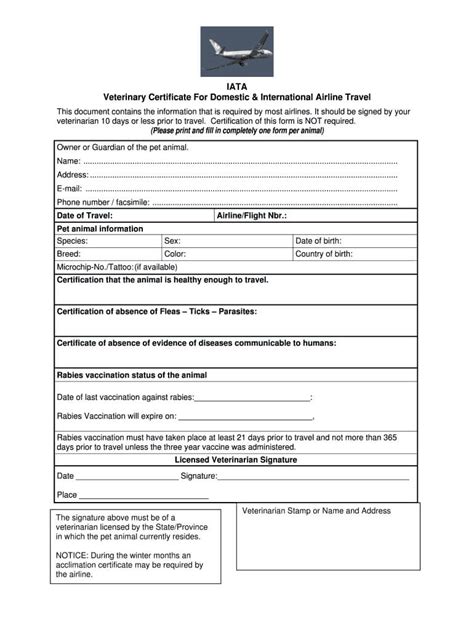 Printable Veterinary Health Certificate Form Printable Forms Free Online