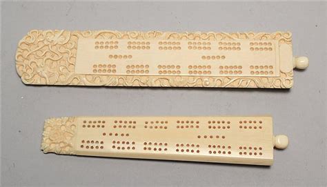 Lot Two Ivory Cribbage Boards One With Dragon Carving Length 8½ One